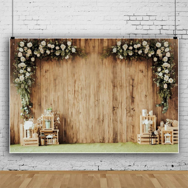 DASHAN 10x6ft Polyester Wedding Backdrop Rustic Floral Flower Wood Wall Backdrop Bridal Shower Reception Ceremony Photography Background Wedding Proposal Party Kids Birthday Party YouTube Photo Prop - Image 4